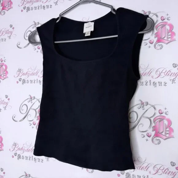 Maeve tank top black ribbed square neckline stretchy basic casual top shirt luxe - Picture 3 of 4